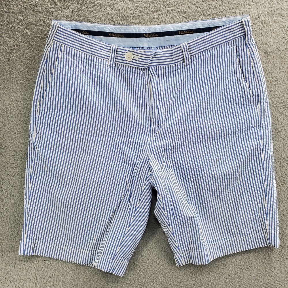 Brooks Brothers Seersucker Bermuda Shorts Chino Mens Size 36 Blue White Stripe